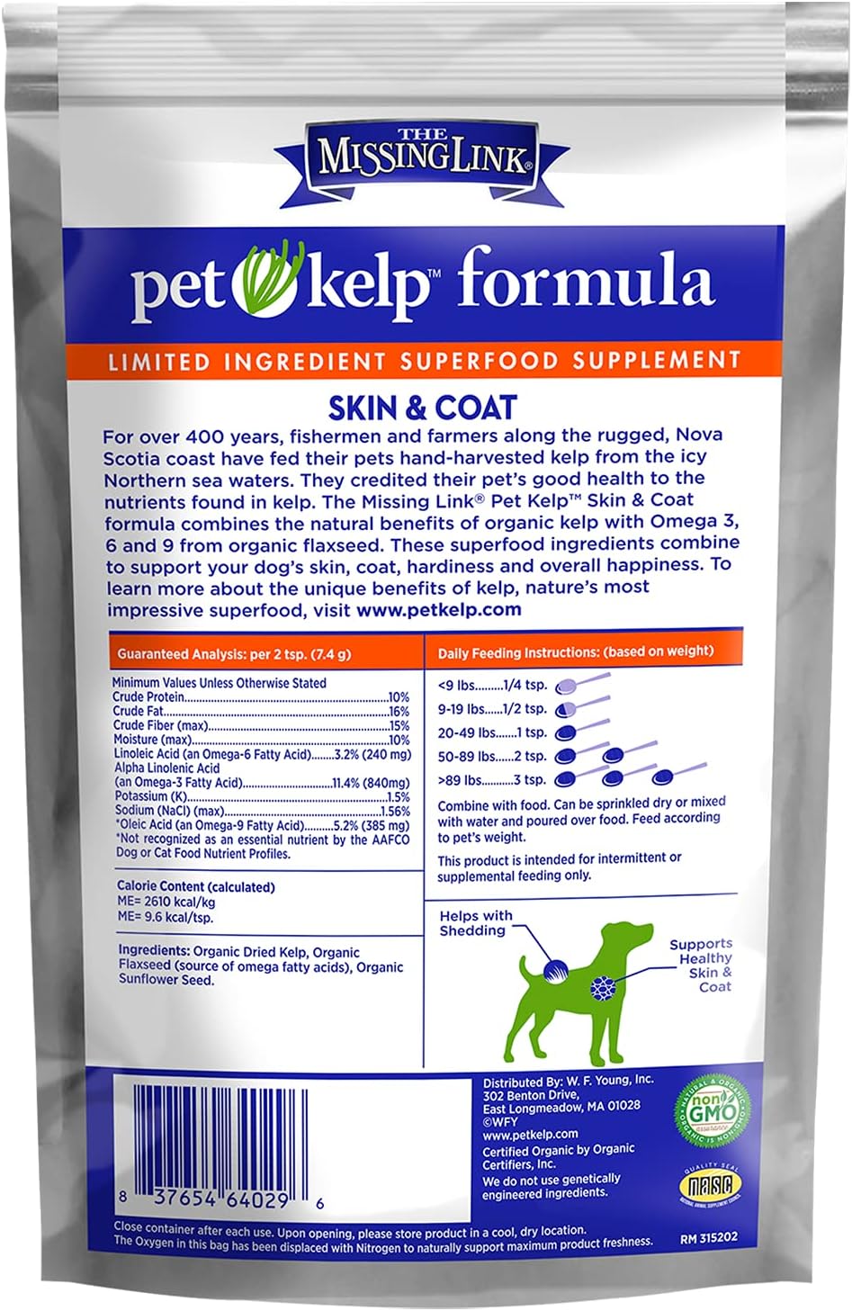 The Missing Link Pet Kelp Piel y Pelaje para Perros 227 g - Suplemento en Polvo Orgánico