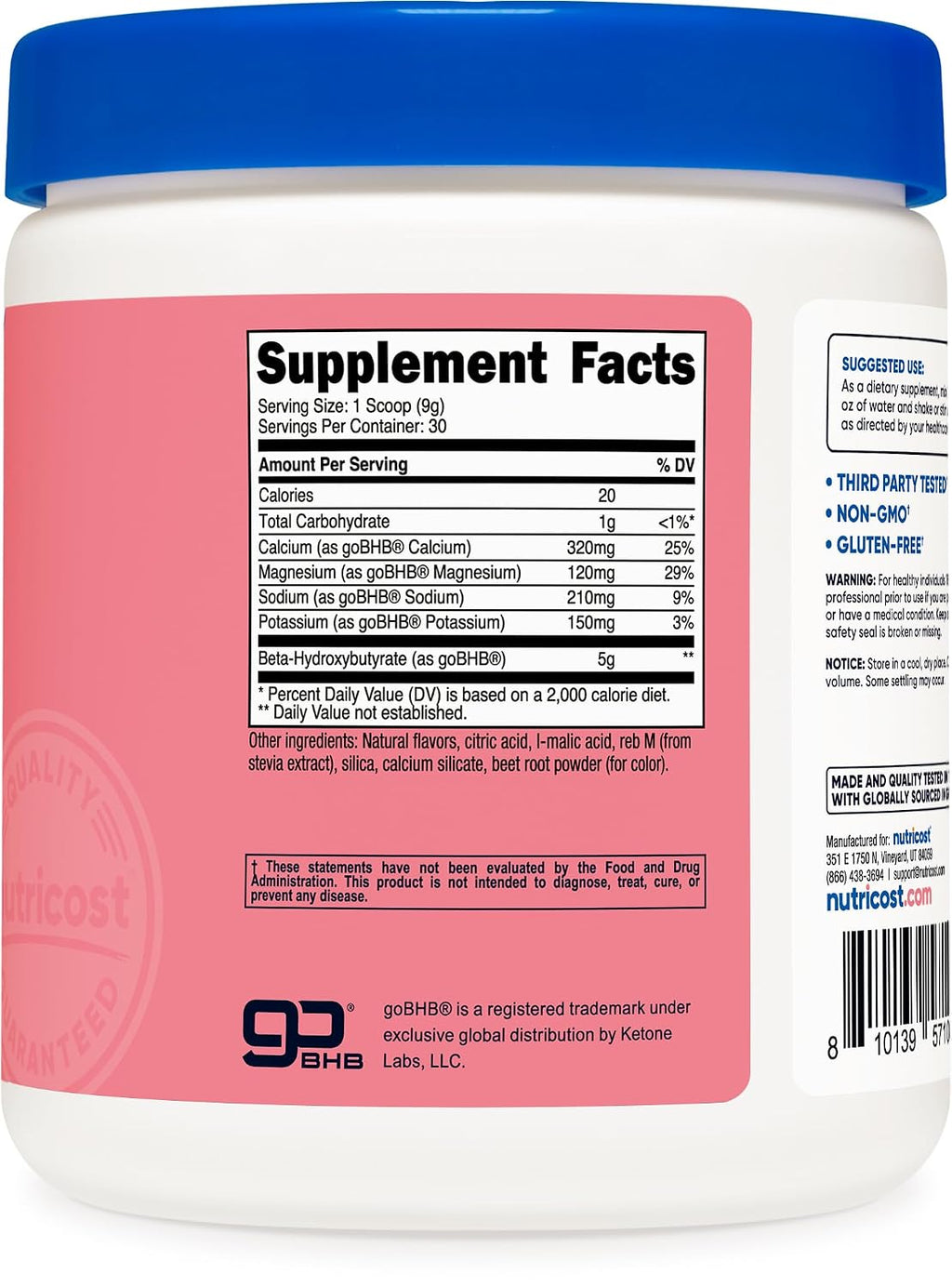Nutricost Sales BHB Mezcla para Bebida (30 Raciones, Sabor Fresa Limonada, 5g BHB por Ración) - 0g Azúcares, Producto Vegetariano