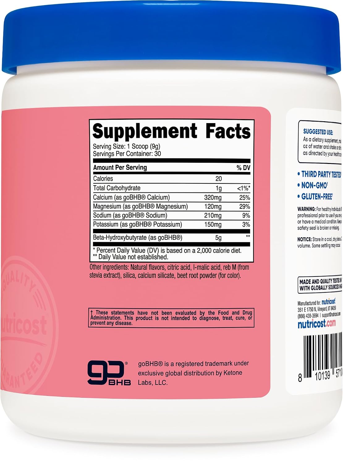 Nutricost Sales BHB Mezcla para Bebida (30 Raciones, Sabor Fresa Limonada, 5g BHB por Ración) - 0g Azúcares, Producto Vegetariano