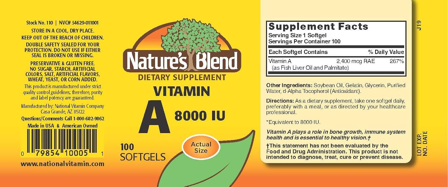 Nature's Blend Vitamina A 8000 UI - 100 Cápsulas Blandas