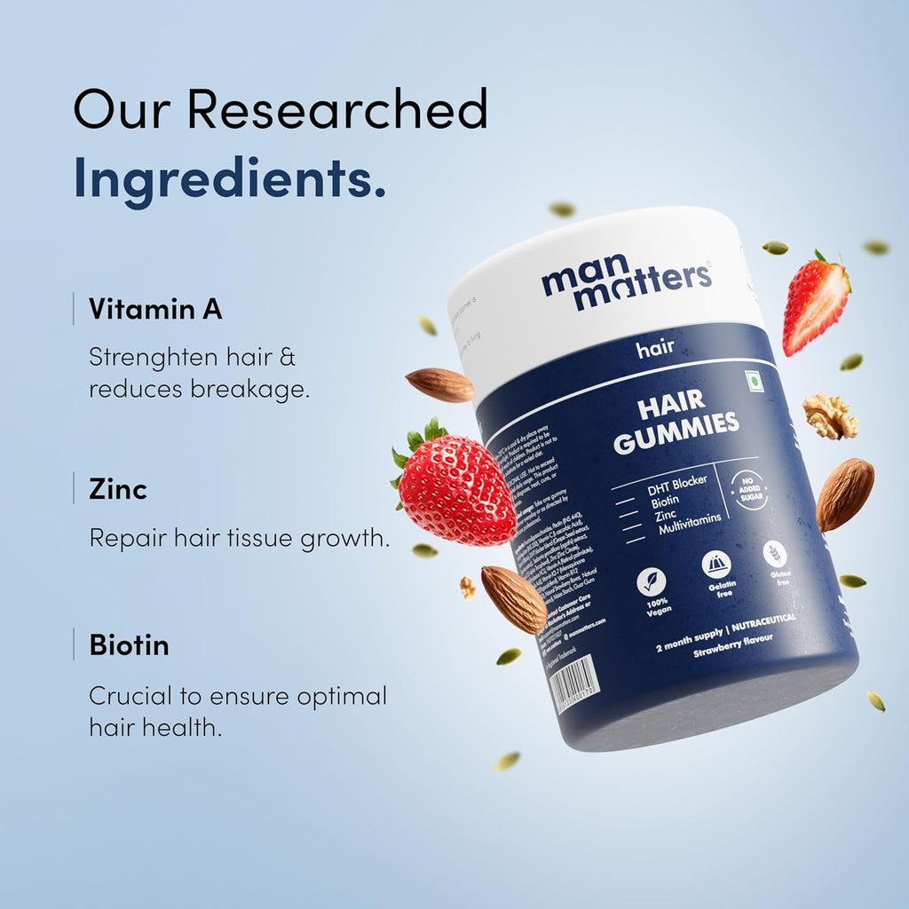 Man Matters Biotin Hair Gummies - Gummies de Biotina para el Cabello, Sabor Fresa, 120 uds