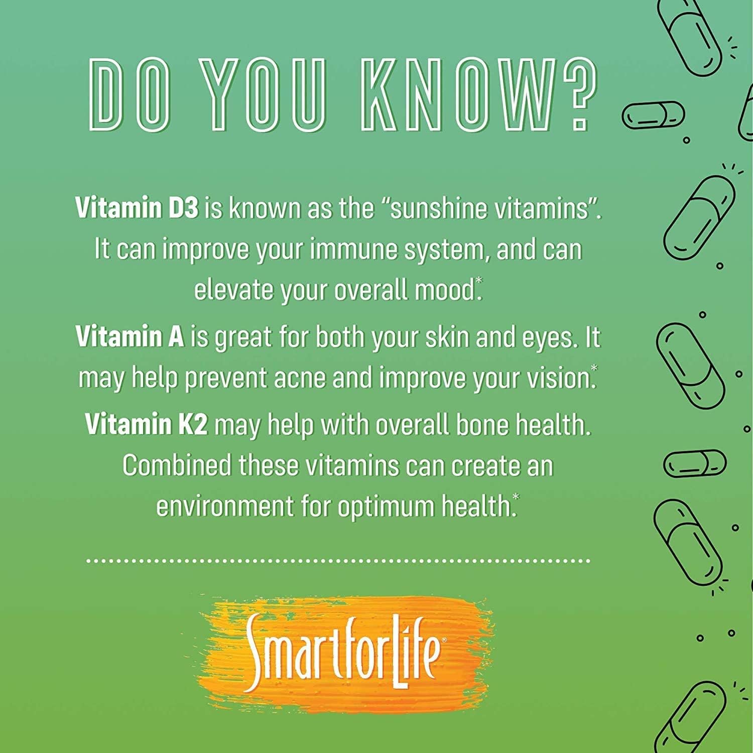 Smart for Life ADK Vitamins - Vitamina A, D3 y K2 - 90 Cápsulas
