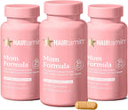 HAIRtamin MOM Vitaminas Prenatales y Postnatales Veganas con Biotina, Zinc y Hierro (Pack de 3, 90 Cápsulas)