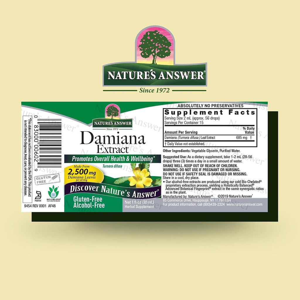 Nature's Answer Damiana Alcohol-Free Extract, 2,500 mg, 30 ml | Vegan | Gluten-Free