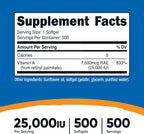 Nutricost Vitamin A 25000 IU, 500 Softgels, Non-GMO, Gluten Free