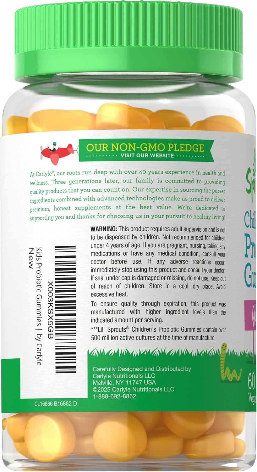 Carlyle Probiótico Infantil | 60 Gominolas | Sabor Tropical | Vegano, Sin OMG y Sin Gluten | Suplemento by Lil' Sprouts