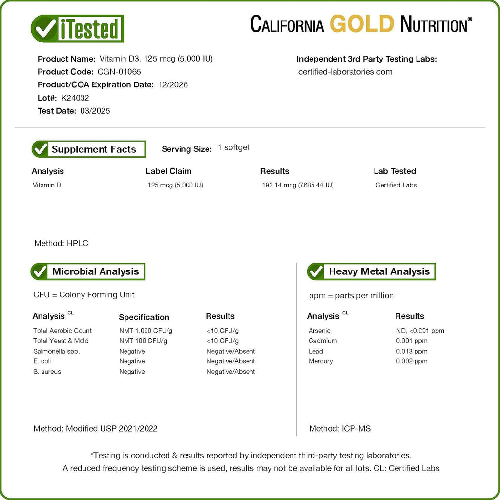 California Gold Nutrition Vitamina D3 5000 UI – 90 Cápsulas de Gelatina de Pescado