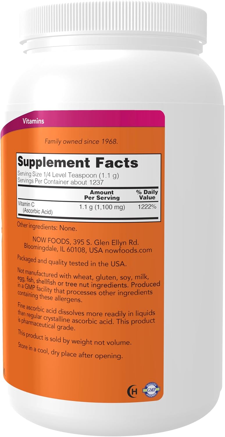 NOW Foods Cristales de Vitamina C (Ácido Ascórbico) - 3 Libras (1.36 kg)