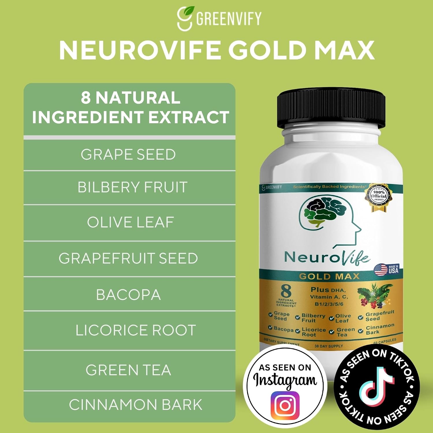 NeuroVife Gold Max Fórmula Nootrópica, Complejo para la Concentración y Claridad Cognitiva, 60 Cápsulas