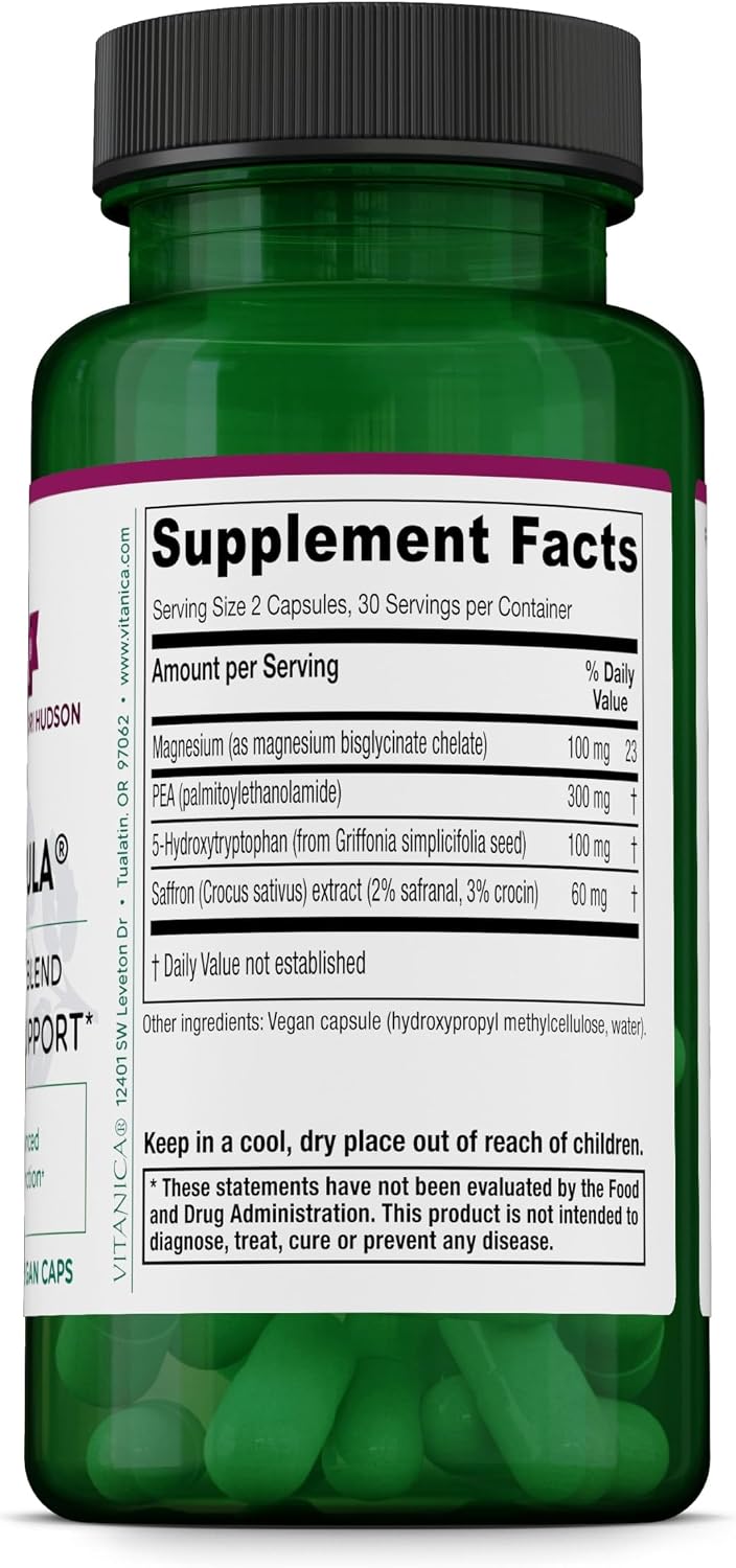 Vitanica FibroFormula - Suplemento para la Relajación Neuromuscular y el Alivio del Malestar con 5-HTP, PEA, Azafrán y Magnesio - Vegano - 60 Cápsulas