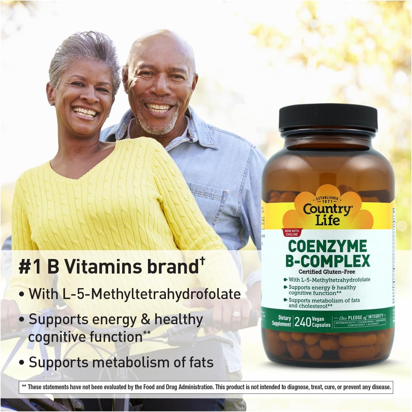 Country Life Coenzyme B-Complex con Metilfolato y B12, 240 Cápsulas