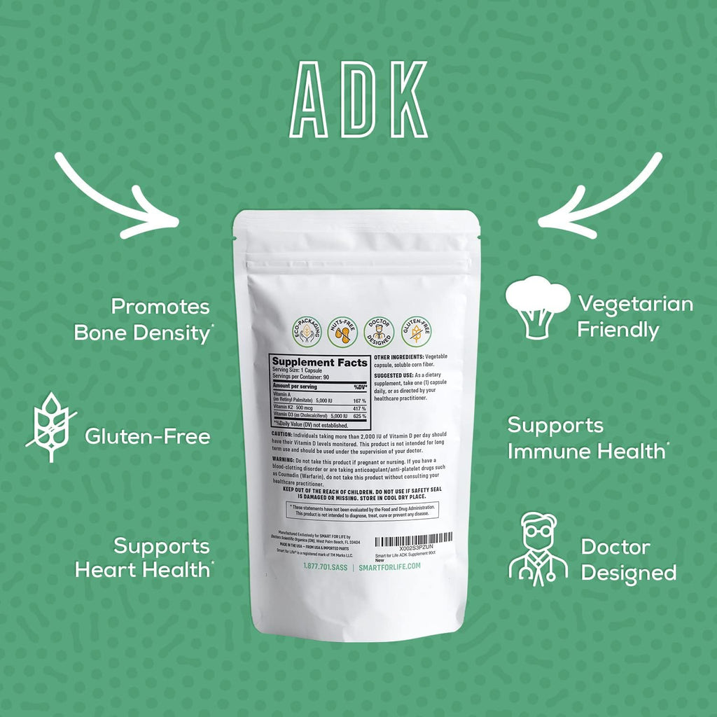 Smart for Life ADK Vitamins - Vitamina A, D3 y K2 - 90 Cápsulas