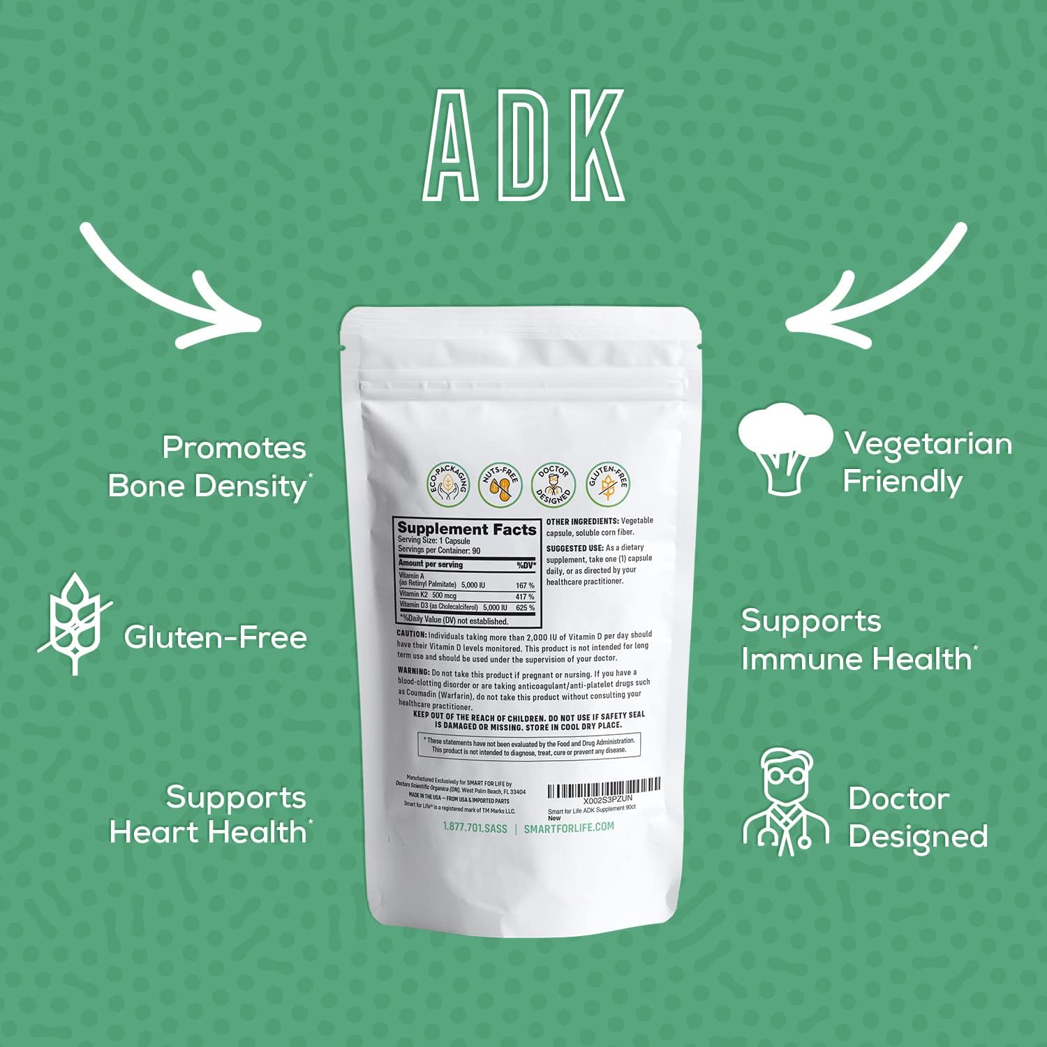 Smart for Life ADK Vitamins - Vitamina A, D3 y K2 - 90 Cápsulas