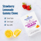 Nordic Naturals Zero Sugar Hair & Skin Gummy Chews, Fresa Limonada - 27 Gominolas - Biotina + GLA de Aceite de Borraja