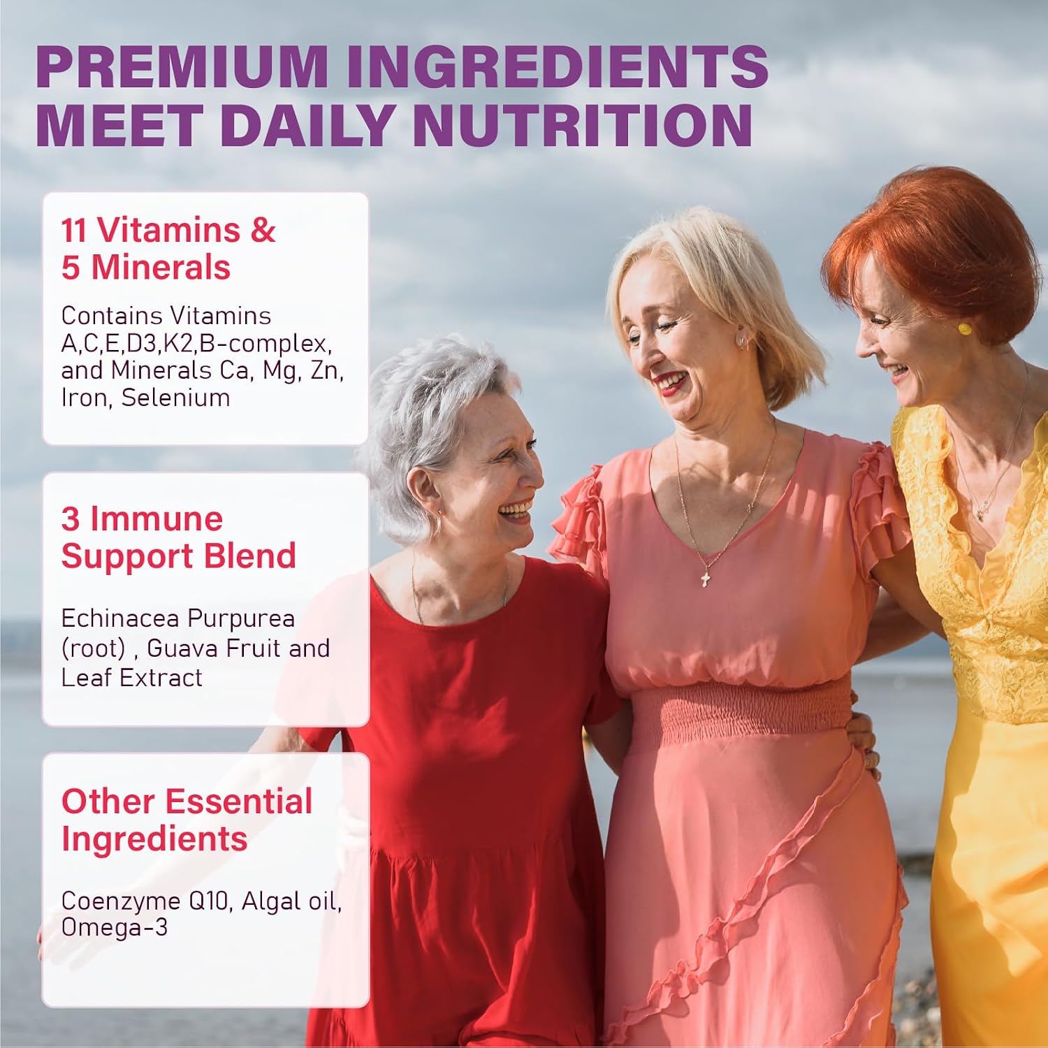 Gominolas Multivitamínicas para Mujeres 50+ con Omega 3, Coenzima Q10, Hierro, Calcio - Pack de 2