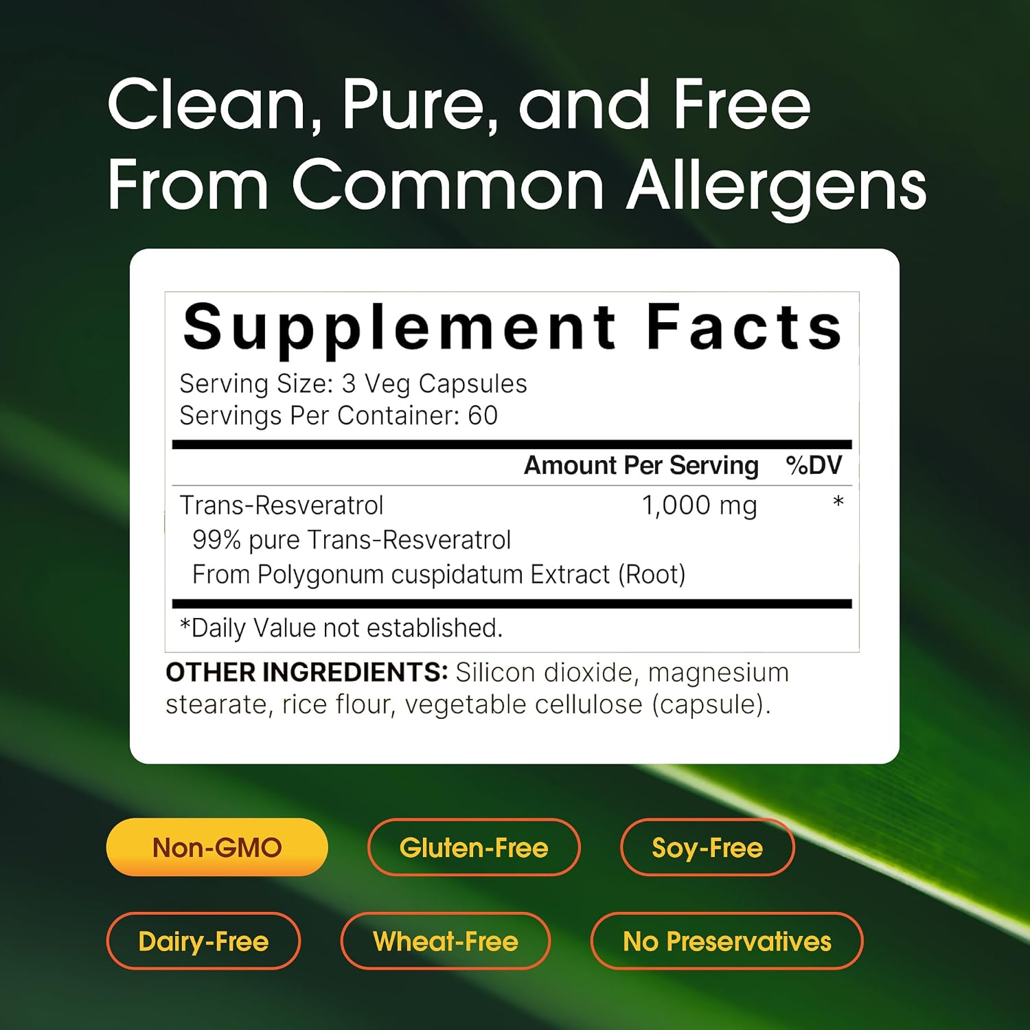 NatureBell Resveratrol - 180 Cápsulas Vegetarianas - 1000mg Extracto de Polygonum Cuspidatum - Apoyo Antioxidante