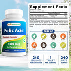 Ácido Fólico 1000 mcg (Vitamina B9) - 2 Envases de 240 Comprimidos