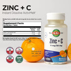 KAL Zinc Plus C – Vitamina C y Zinc de disolución instantánea, 90 comprimidos sabor mandarina