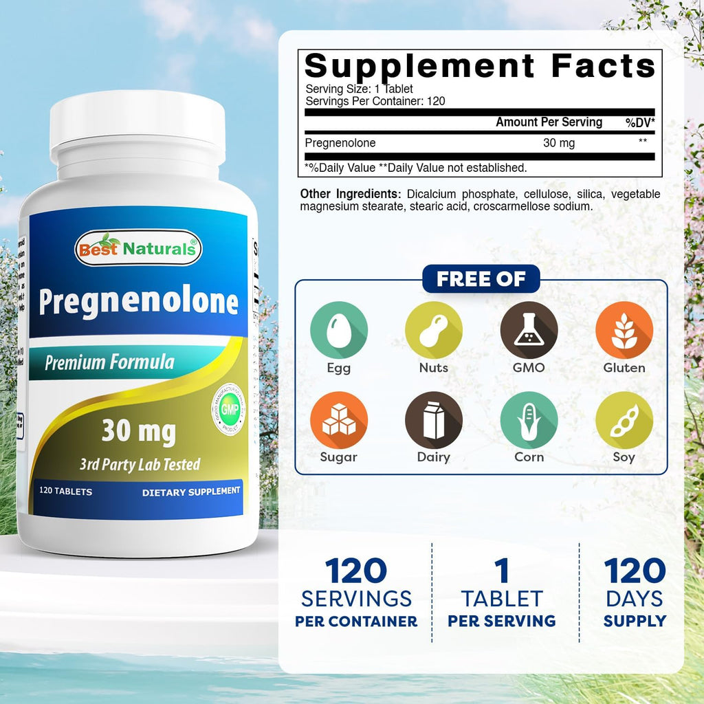 Best Naturals Pregnenolona 30 mg – 120 Comprimidos (Pack de 2)