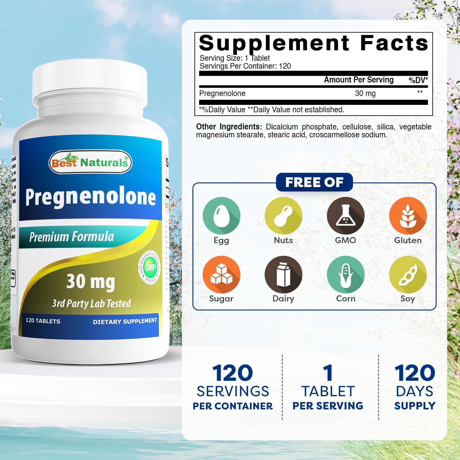 Best Naturals Pregnenolona 30 mg – 120 Comprimidos (Pack de 3)