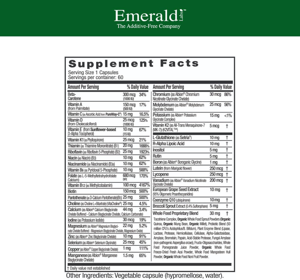 EMERALD LABS Mujeres 45+ Multivitamínico 1 al Día - 60 Cápsulas Vegetales