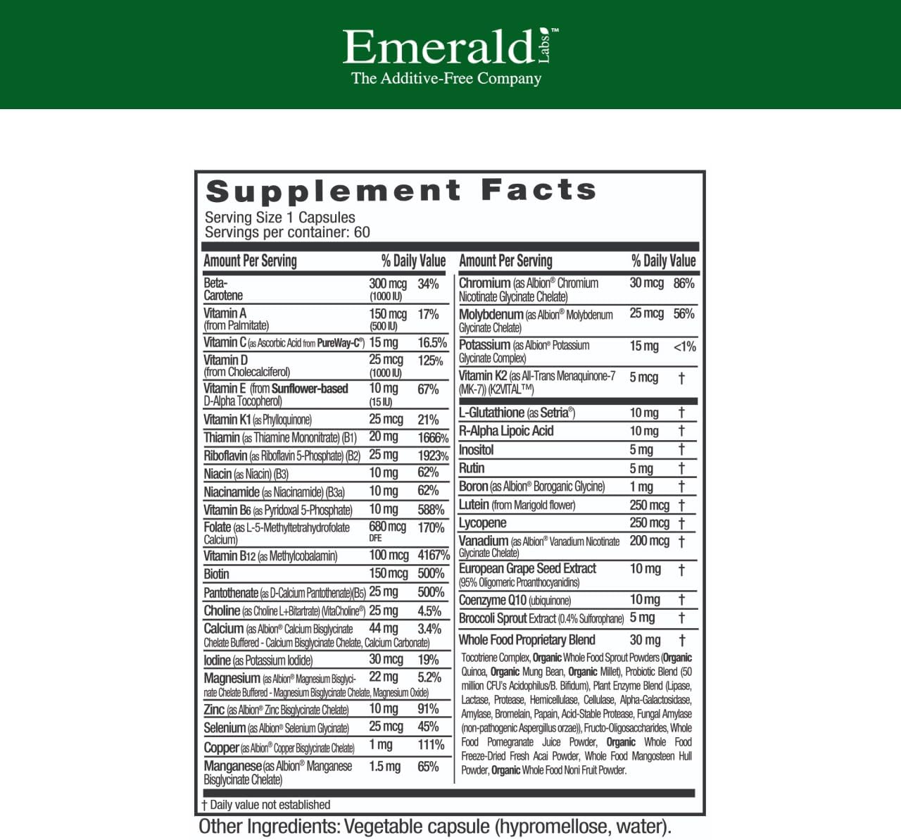 EMERALD LABS Mujeres 45+ Multivitamínico 1 al Día - 60 Cápsulas Vegetales