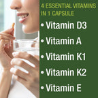 Peak Performance Vitaminas A, D3, E, K – 5.000 UI D3 – Cápsula Vegana – Apoyo para Huesos, Inmunidad y Visión