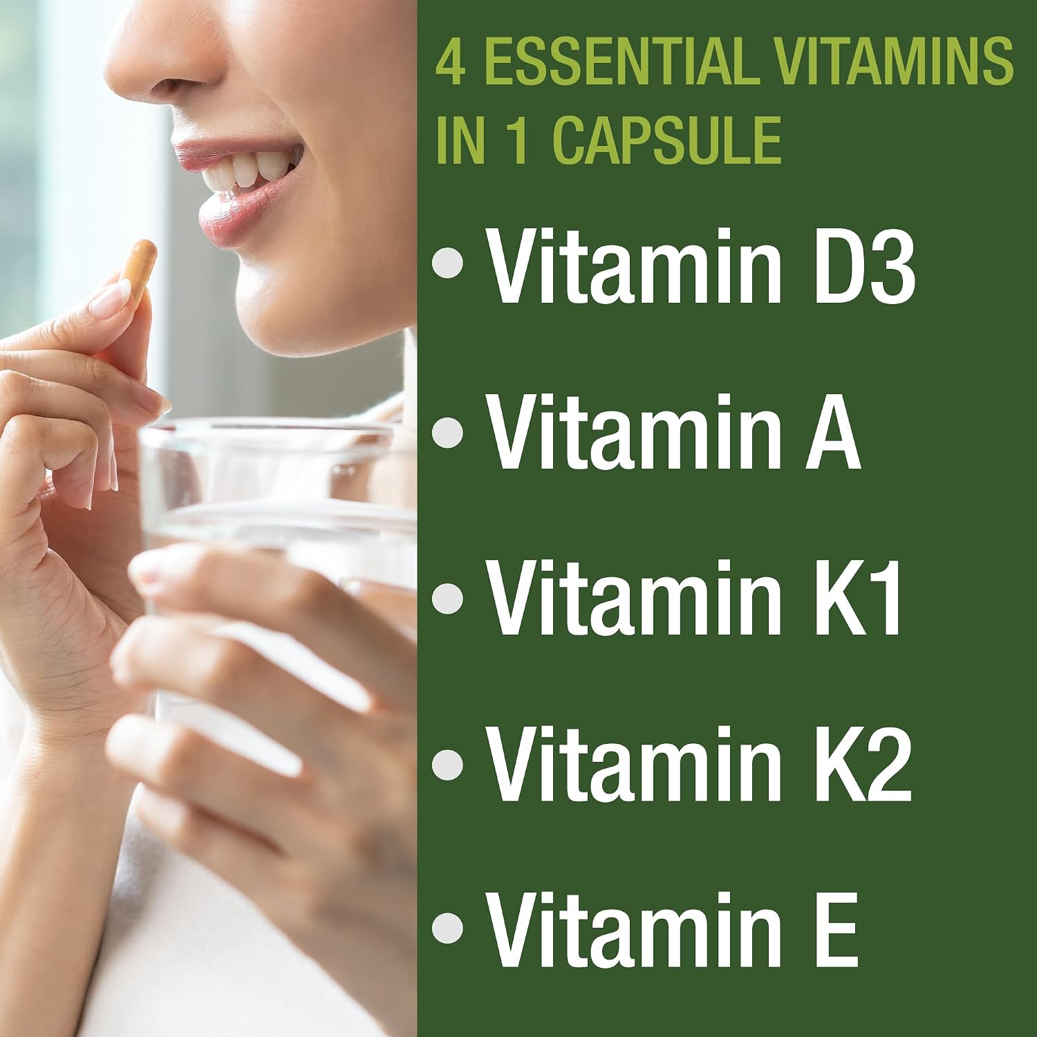 Peak Performance Vitaminas A, D3, E, K – 5.000 UI D3 – Cápsula Vegana – Apoyo para Huesos, Inmunidad y Visión