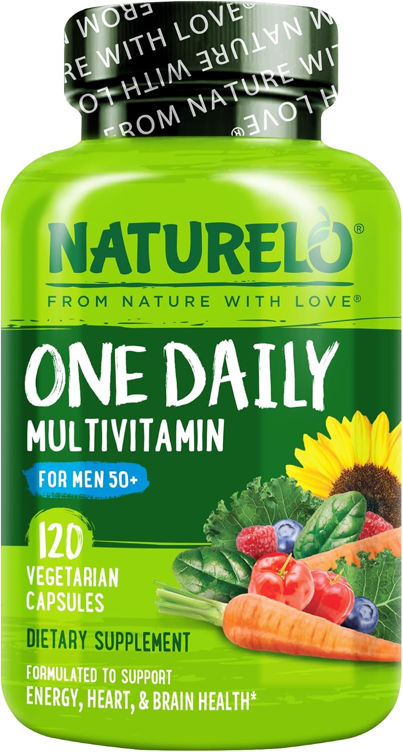 NATURELO Multivitamínico para Hombres 50+ - Complejo Diario con Vitaminas, Minerales y Alimentos Orgánicos, 120 Cápsulas Vegetales