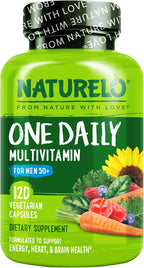 NATURELO Multivitamínico para Hombres 50+ - Complejo Diario con Vitaminas, Minerales y Alimentos Orgánicos, 120 Cápsulas Vegetales