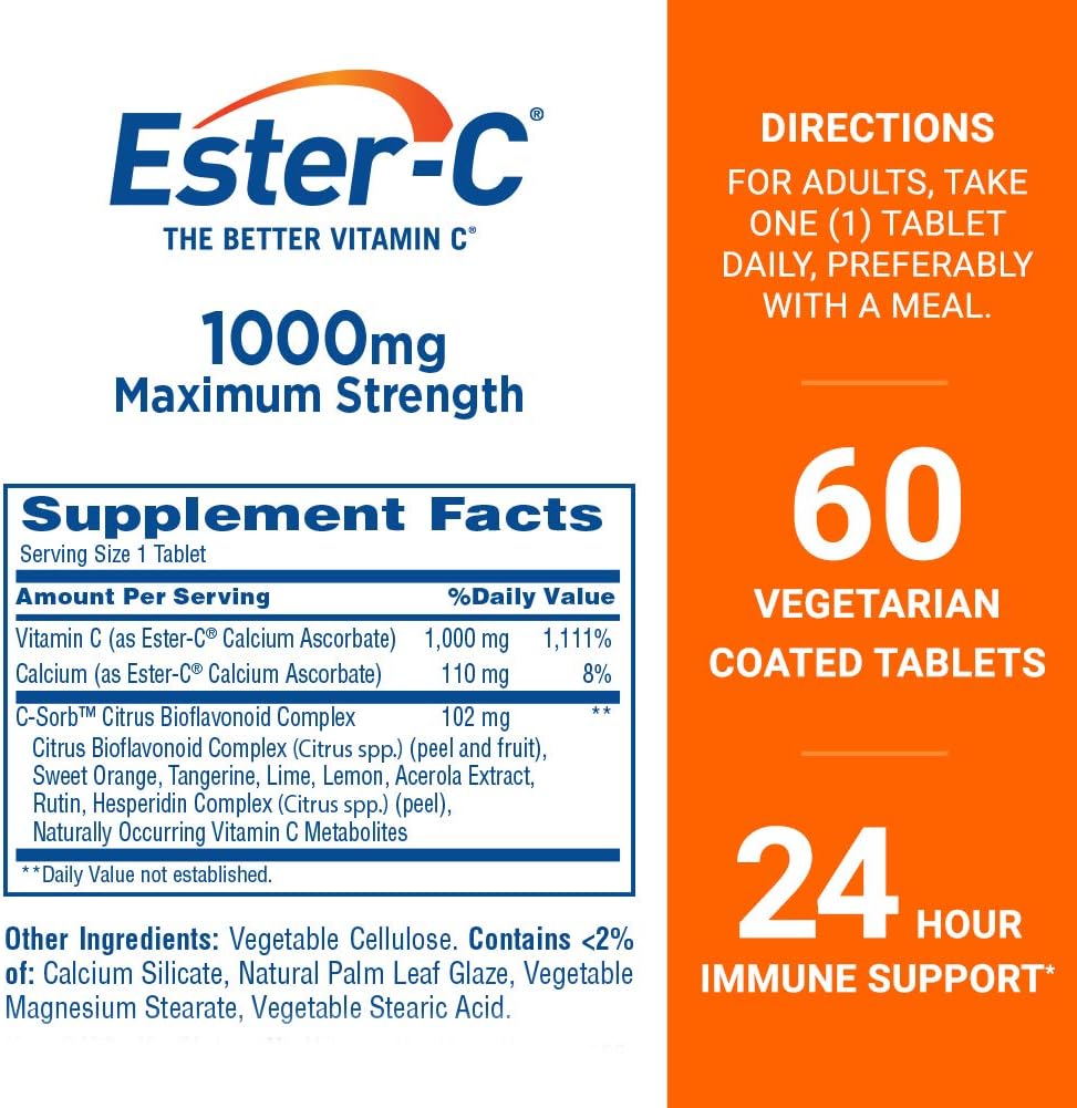 Ester-C Vitamina C, 1000 mg, 60 Comprimidos Recubiertos