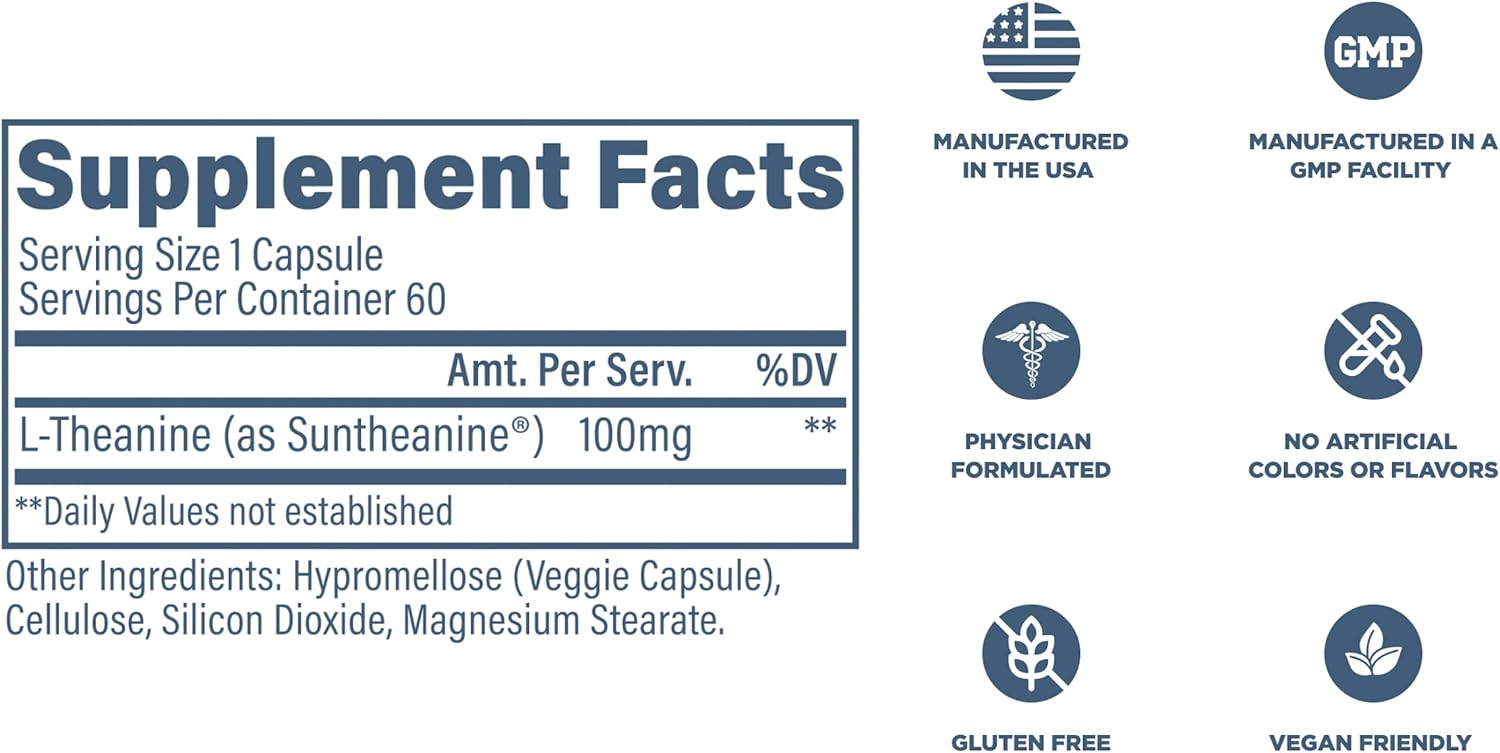 Revive MD Suntheanine L-Teanina - Suplemento para Hombres y Mujeres - 60 Cápsulas Veganas