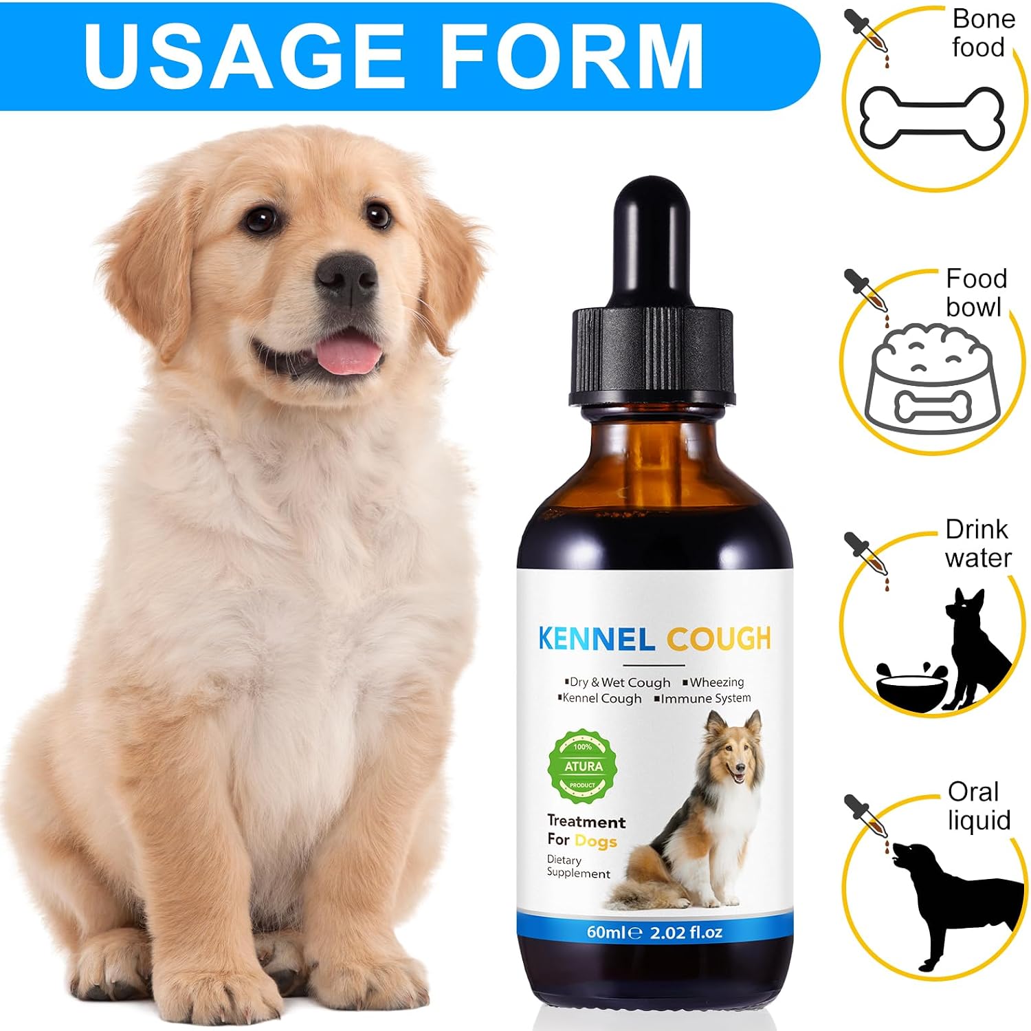 Tratamiento para la Tos en Perros - Gotas para la Tos de las Perreras, 100% Natural, Suplemento para la Tos y Alivio de Alergias, Gotas Herbales para Todas las Razas y Tamaños