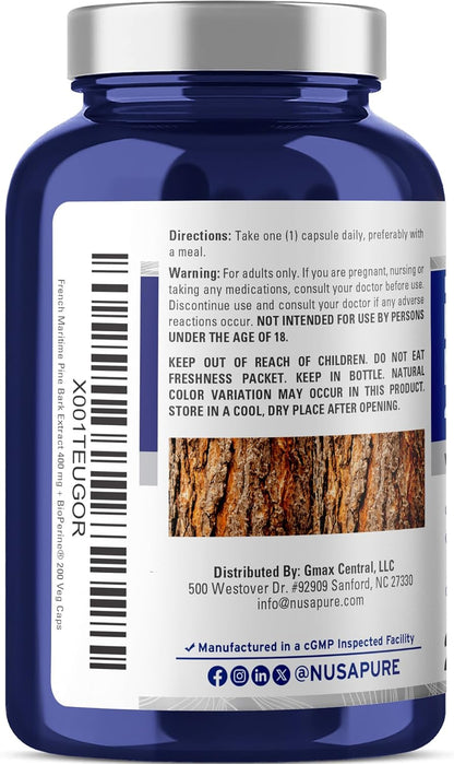 NusaPure Extracto de Corteza de Pino Marítimo Francés 400mg - 200 Cápsulas Veganas – Image 3