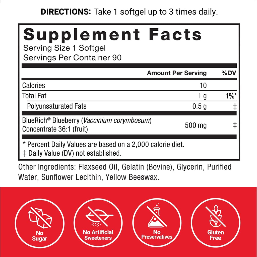 Force Factor Blueberry Concentrate - Suplemento Antioxidante con Arándano Azul, 90 Cápsulas Blandas