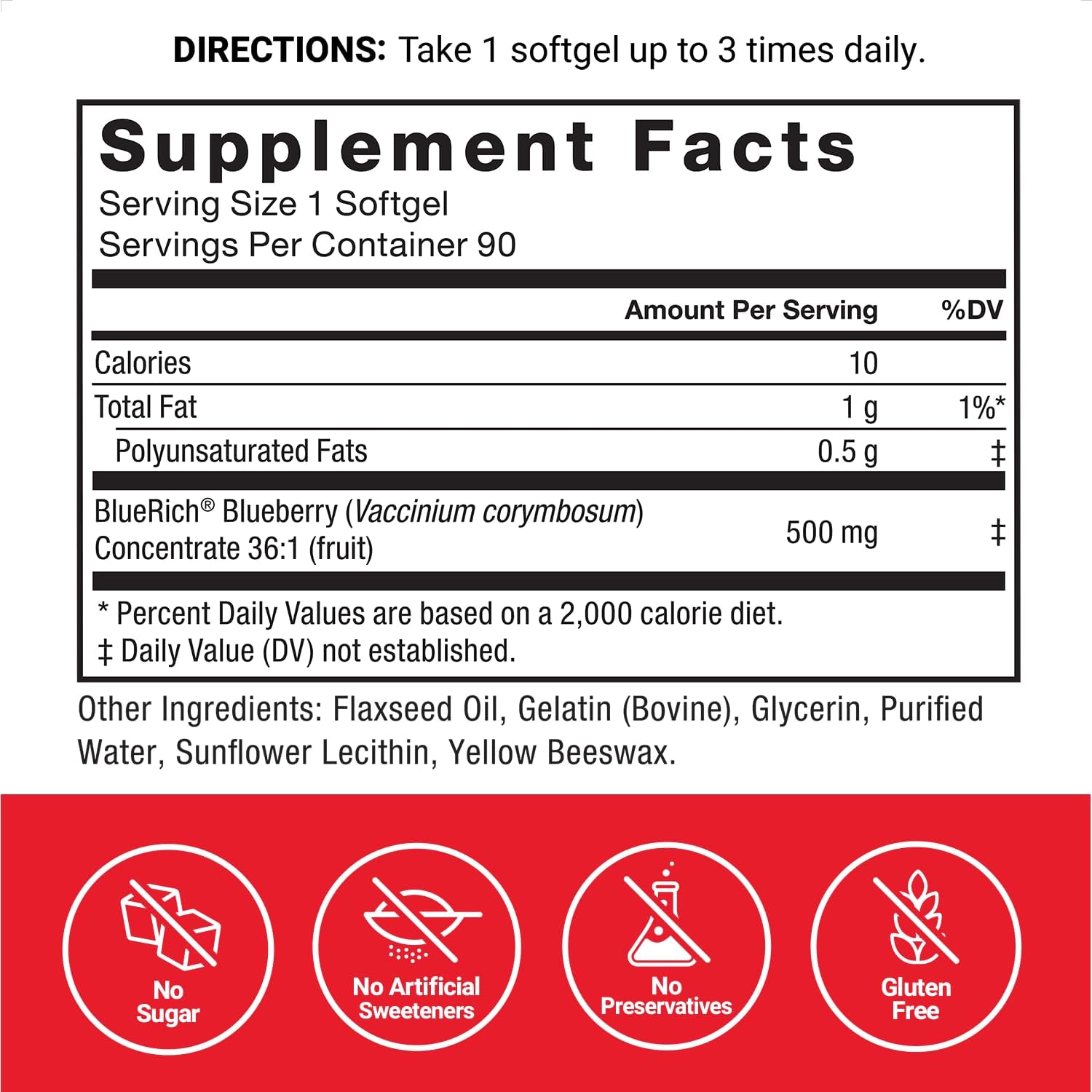 Force Factor Blueberry Concentrate - Suplemento Antioxidante con Arándano Azul, 90 Cápsulas Blandas