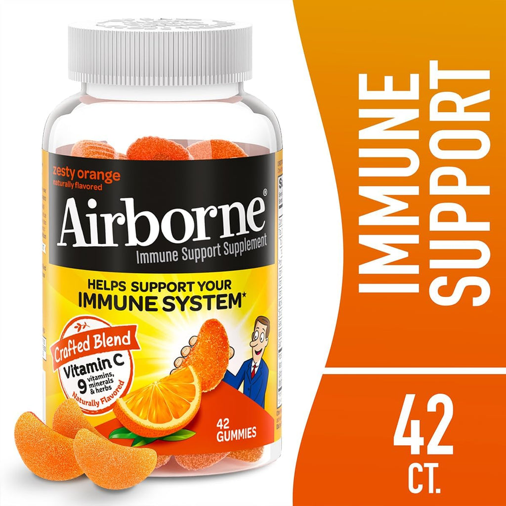 Airborne Gomitas de Vitamina C 750 mg con Vitaminas C y E - 42 Gomitas, Sabor Naranja (Paquete de 2)