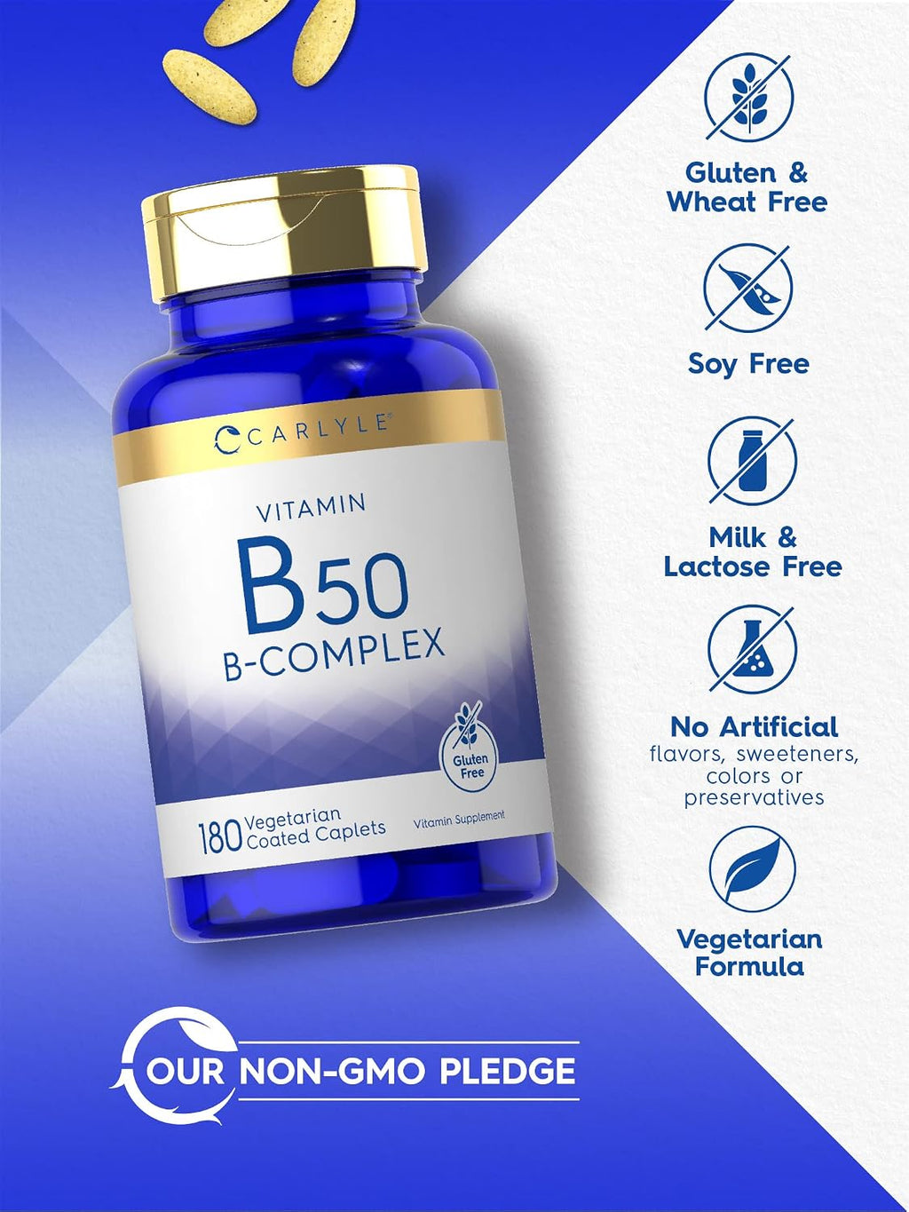 Complejo Vitamínico B50 de Carlyle | 180 Comprimidos | Vegetariano, No-GMO, Sin Gluten