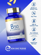 Complejo Vitamínico B50 de Carlyle | 180 Comprimidos | Vegetariano, No-GMO, Sin Gluten