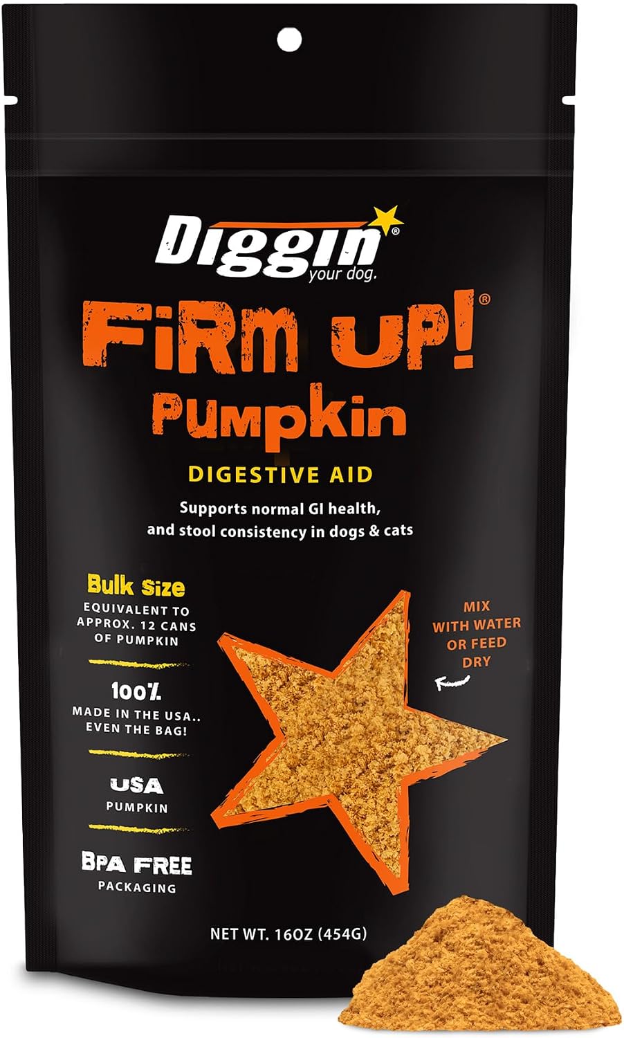 Diggin' Your Dog FIRM UP Original Pumpkin Suplemento Digestivo para Perros y Gatos, 28 g