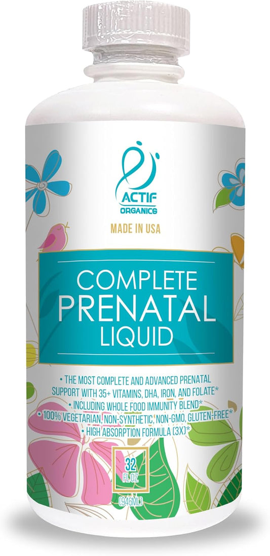 ACTIF Líquido Prenatal Orgánico Completo - 35+ Vitaminas con DHA y Colina, 32 oz (946 ml)