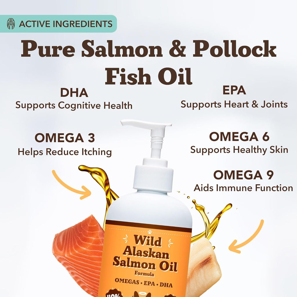Natural Dog Company Aceite de Salmón Salvaje de Alaska para Perros - Suplemento de Omega 3 con EPA y DHA, 946 ml