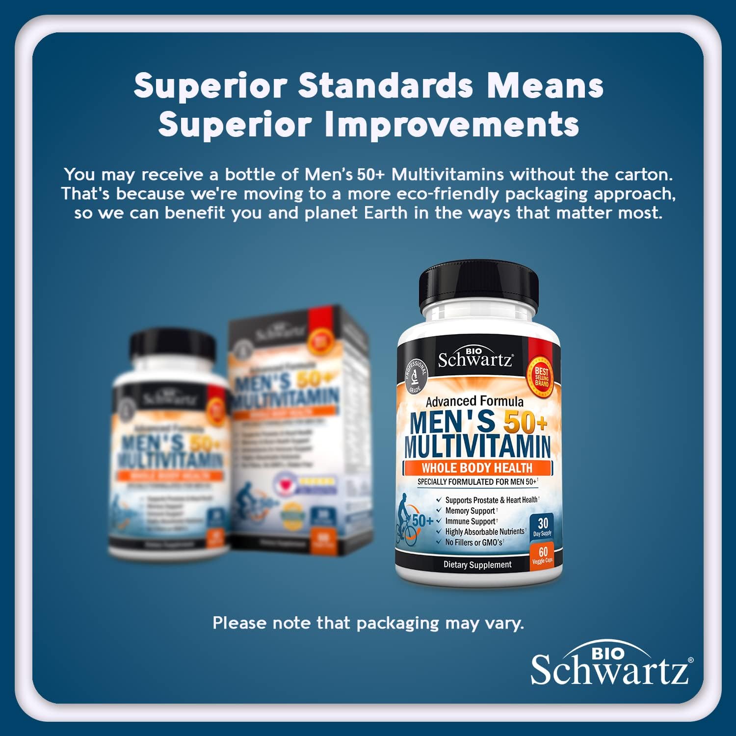 Multivitamínico Diario para Hombres Mayores de 50 Años - Con Zinc, Vitaminas A, B, C, D3, E - Apoyo para la Salud del Corazón y el Cerebro - 60 Cápsulas