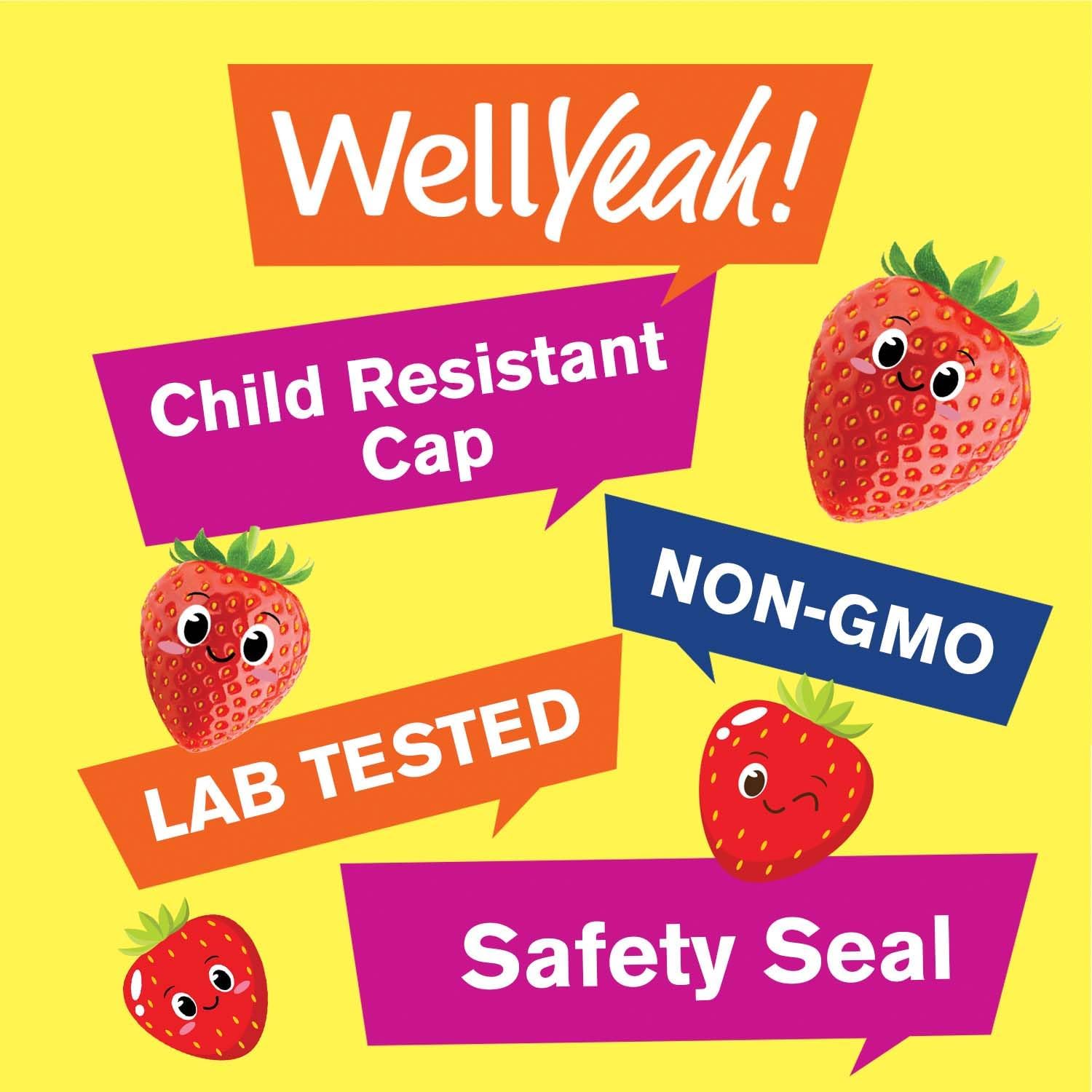 WellYeah Gomitas de Complejo B para Niños con Vitamina C - Sabor Fresa - 60 Gomitas