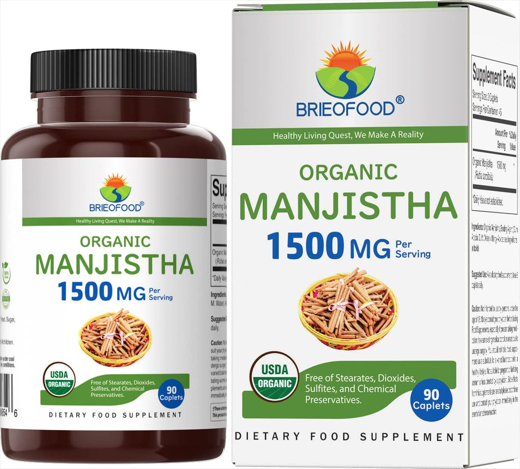 Brieofood Manjistha Orgánica 1500mg, 90 Comprimidos Vegetarianos