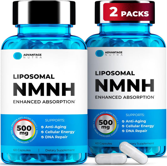Liposomal NMNH (Dihidronicotinamida Mononucleótido) 500mg - 60 Cápsulas (2 Envases) - Alternativa a NR - Suplemento NAD+ Antienvejecimiento