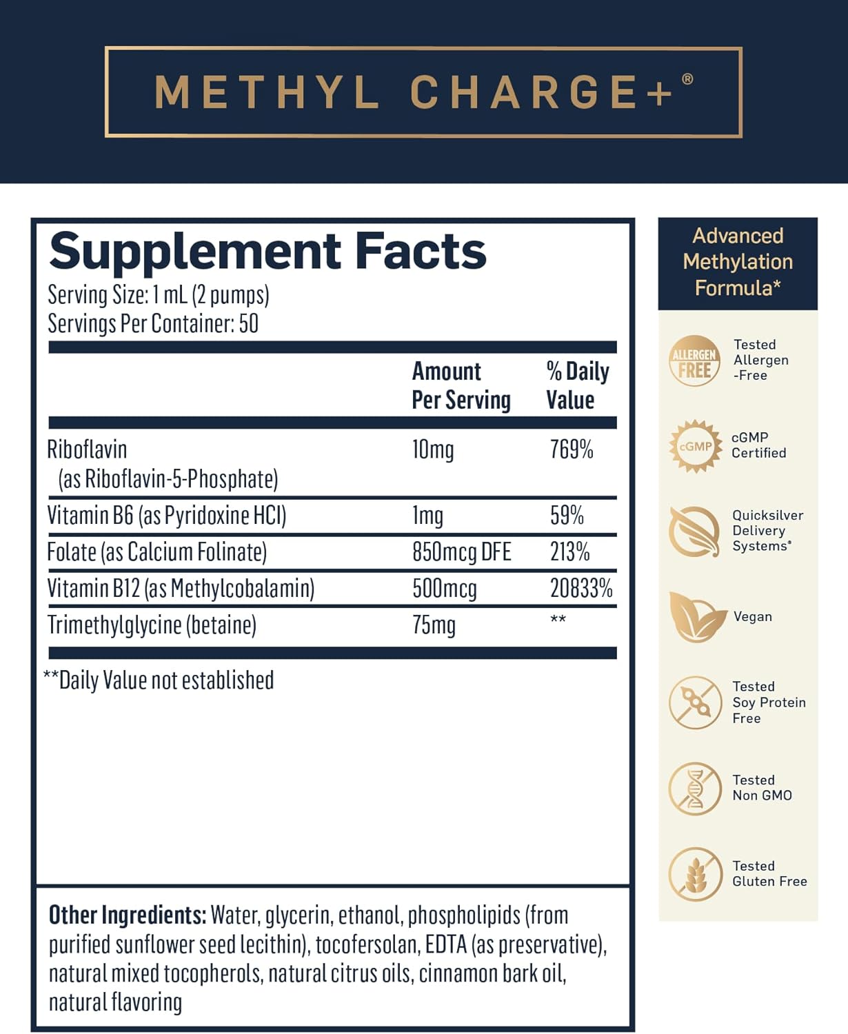 Methyl Charge - Suplemento de vitaminas B con TMG y absorción liposomal - 50 ml