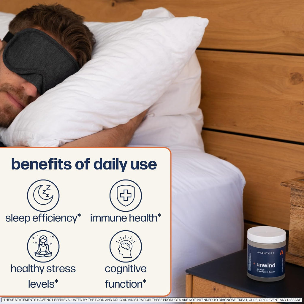 Avantera Unwind - Suplemento para el Estrés y el Sueño - Magnesio, Melatonina, Ashwagandha - 56 Cápsulas Veganas