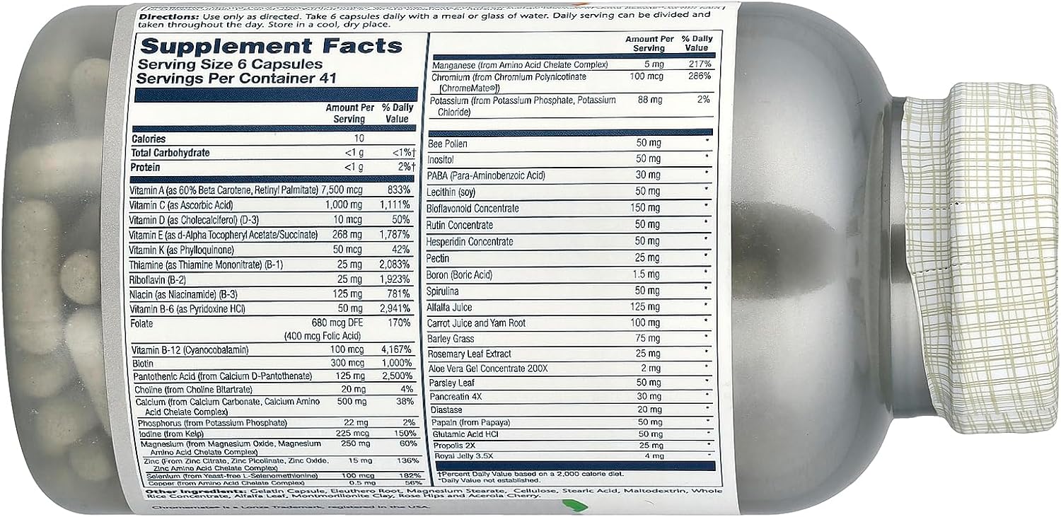 SOLARAY Spectro Multivitamínico Sin Hierro, 250 Cápsulas