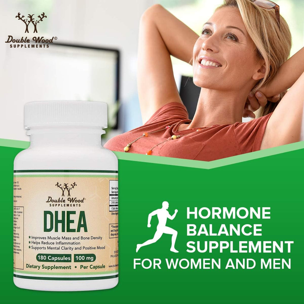 DHEA 100mg | 180 Cápsulas | Suministro para 6 Meses | Probado por Terceros | Equilibrio Hormonal y Envejecimiento Saludable by Double Wood
